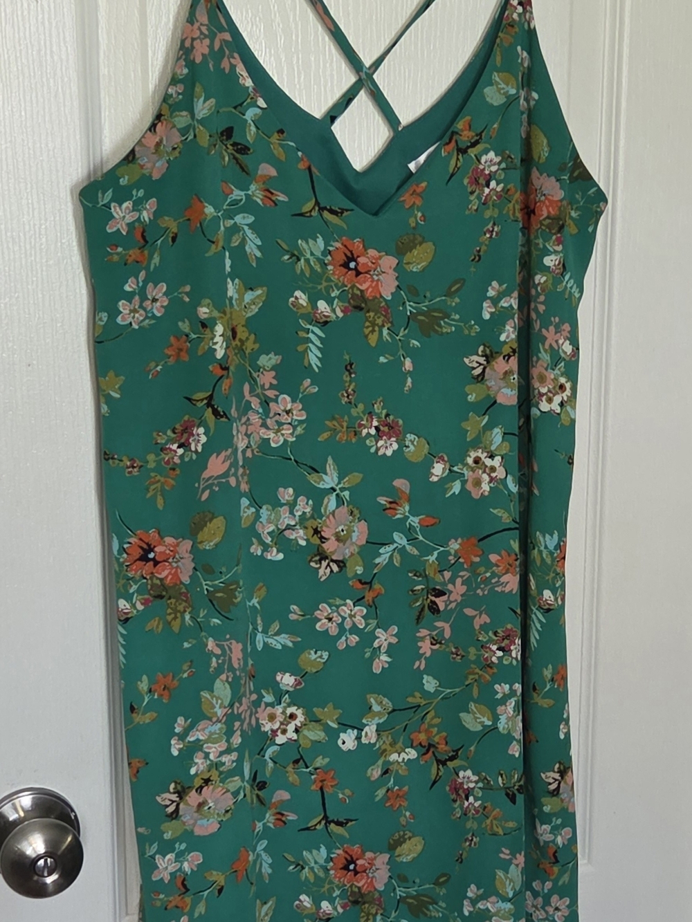 Xhilaration Teal Floral Crisscross Slip Dress Sz M